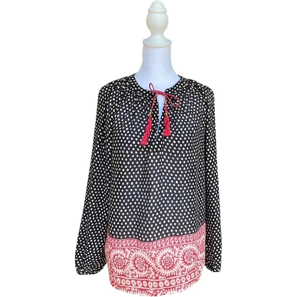 Boden Women's black polka dot and paisley shirt blouse size 4 100% cotton